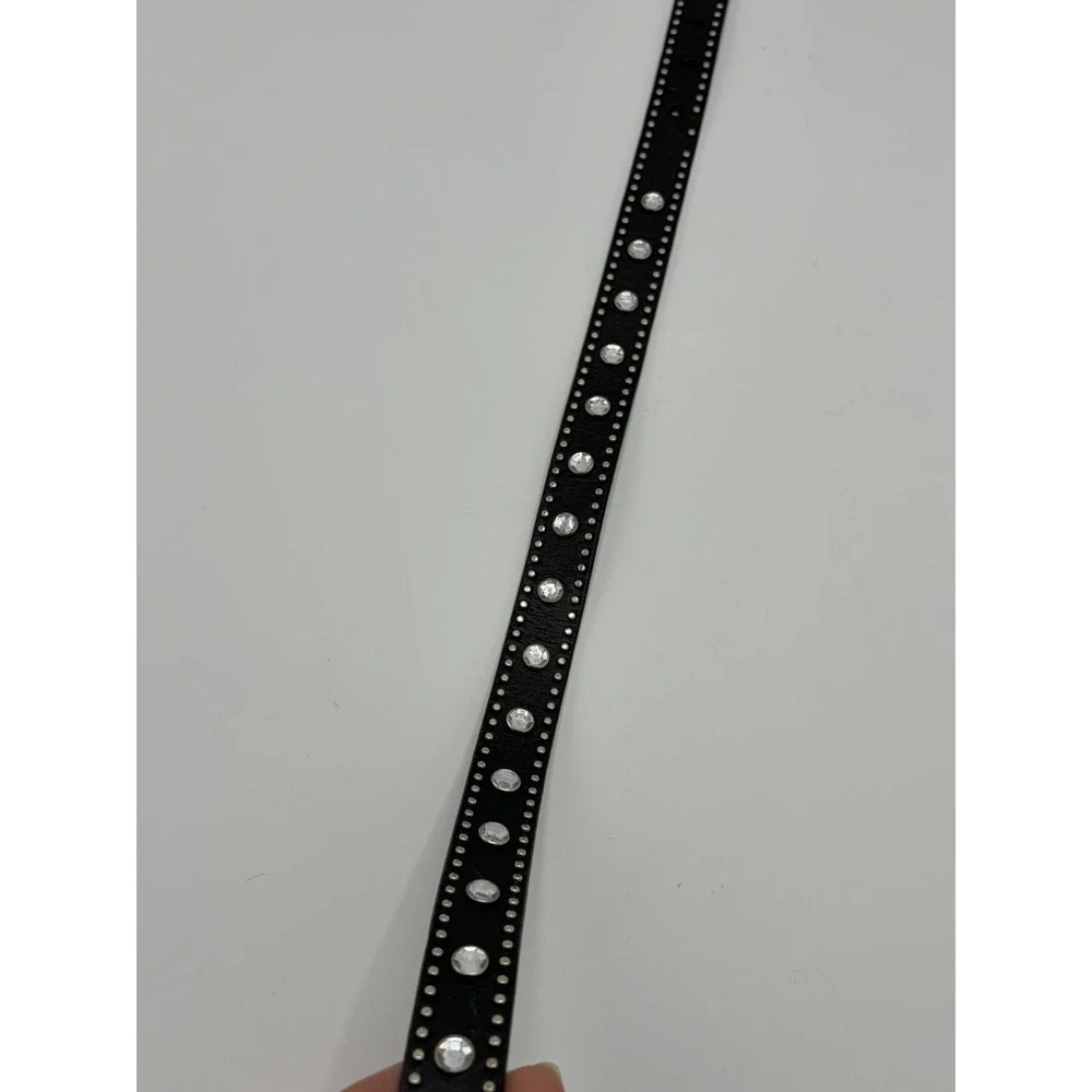 Nocona Black Leather Western Belt w/ Stones Small 22 N4420401 Silver Tone Buckle